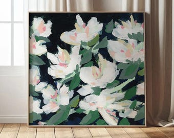 Black and White Floral Painting: Modern Flower Art Print