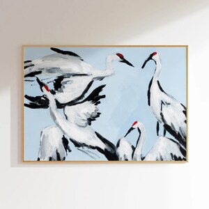 Sandhill Crane Painting: Modern Bird Art Print, Light Blue Decor image 4