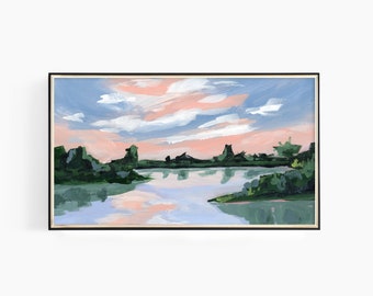 Coucher de soleil sur le marais Samsung Frame TV Art, Coastal Landscape Painting, Coastal Art, Digital Download for Samsung Frame