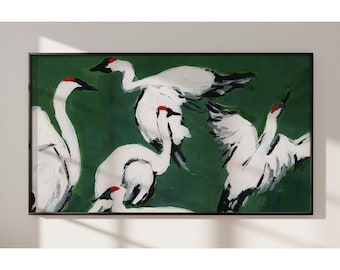 Modern Crane Painting for Samsung Frame TV: Bird Art (Digital Download)