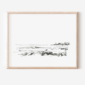 Coastal Landscape Line Drawing, Art Print, Wingaersheek Beach, Gloucester, Annisquam, Minimalist Landscape, Minimalist wall art, new england