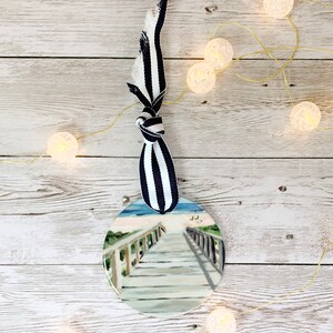 Beach Boardwalk Christmas Ornament on Porcelain, Coastal Christmas Decor, Beach Ornament, Beach Christmas, beach holiday decoration image 2