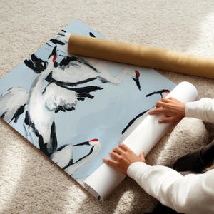 Sandhill Crane Painting: Modern Bird Art Print, Light Blue Decor image 5