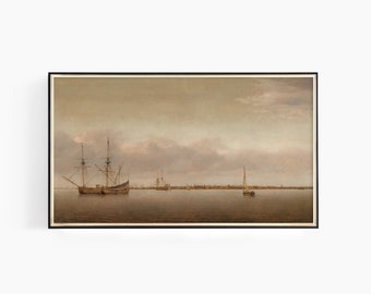 Samsung Frame TV Art, View of Hoorn, Classic Painting, Samsung Art TV, Seascape Painting, Digital Download for Samsung Frame