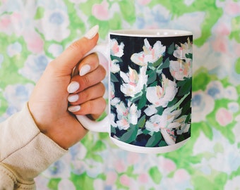 Midnight Flowers, Floral Mug, Floral Kitchen, Floral Interior Design, Floral Home Decor,  Ceramic Mug 15oz