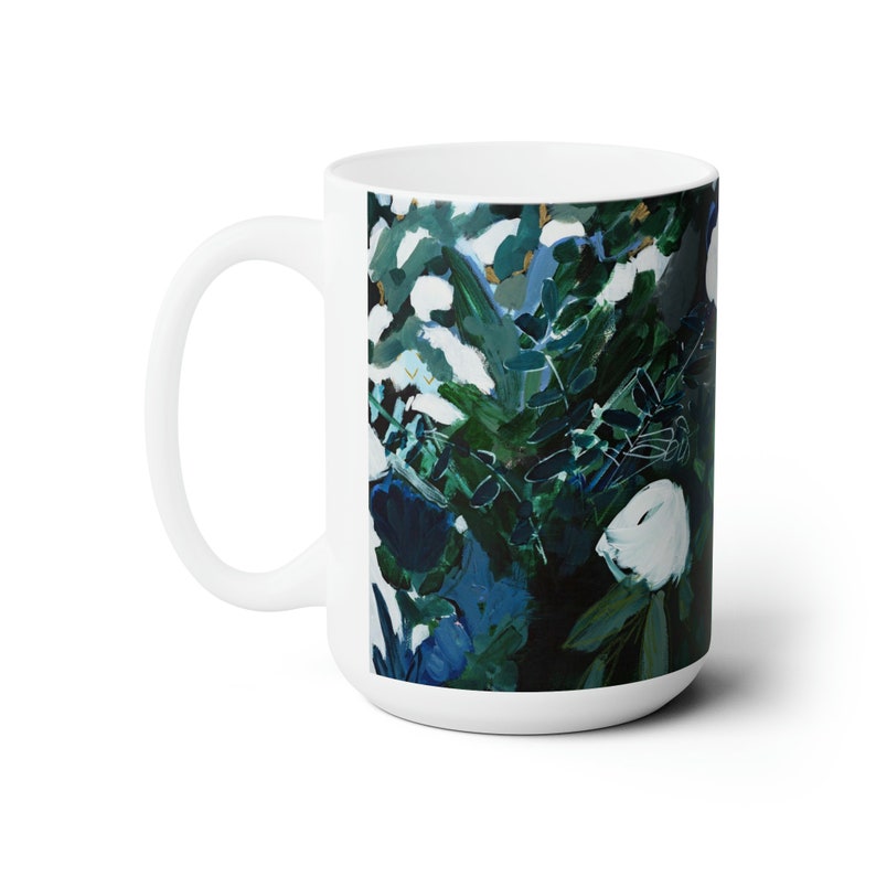 Tasse florale, tasse en céramique florale noire, cuisine moderne, cadeau de cuisine, cadeau de pendaison de crémaillère, tasse botanique image 2