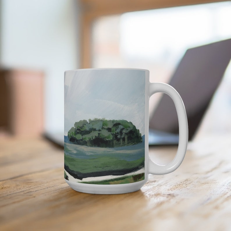 Salt Marsh Mug, Mug with painting of marsh, Salt Marsh Painting, Beach Kitchen, Coastal Kitchen Decor, Marsh gift, green mug, green kitchen image 1