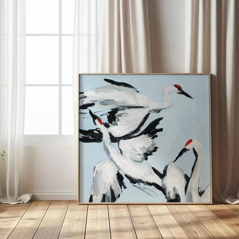 Sandhill Crane Painting: Modern Bird Art Print, Light Blue Decor image 3