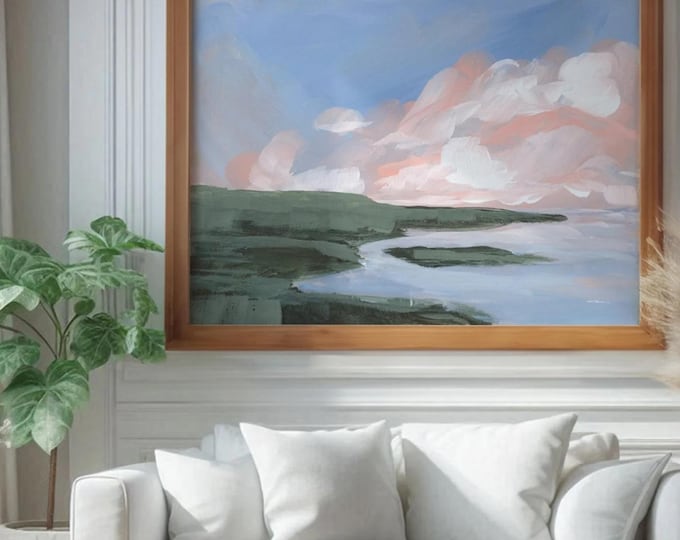 Coastal Cliffside Print: New England Beach Painting