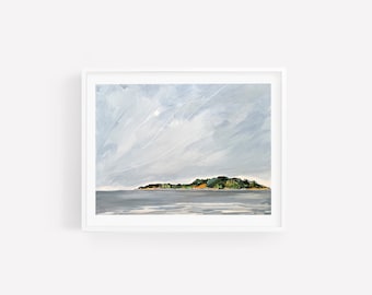 Coastal landscape art print, Abstract Landscape Print, Coastal Farmhouse, Massachusetts Beach Decor, Great Misery Island, Salem MA, Beverly