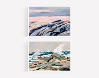 Set of 2 Coastal Landscape Prints, Prout's Neck, Maine art print, landscape painting, abstract landscape print, coastal art print, Maine Art