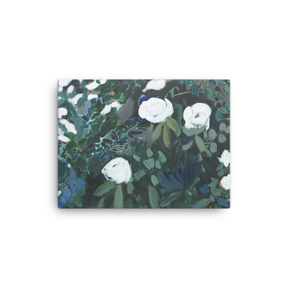 Floral art print on canvas Abstract Floral Painting black Etsy