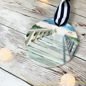 Beach Boardwalk Christmas Ornament on Porcelain, Coastal Christmas Decor, Beach Ornament, Beach Christmas, beach holiday decoration image 4