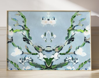 Wild Almond Floral Art Print: Modern Blue Abstract Wall Art