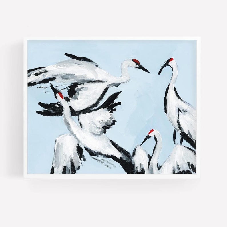 Sandhill Crane Painting: Modern Bird Art Print, Light Blue Decor image 2