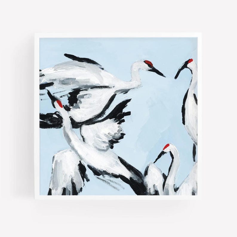 Sandhill Crane Painting: Modern Bird Art Print, Light Blue Decor image 6
