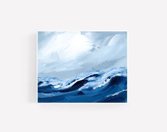 Wave Painting for Surfing Room Decor, Ocean Art Print, Coastal Art, Ocean Wave Painting, Beach Painting, Surfer Art