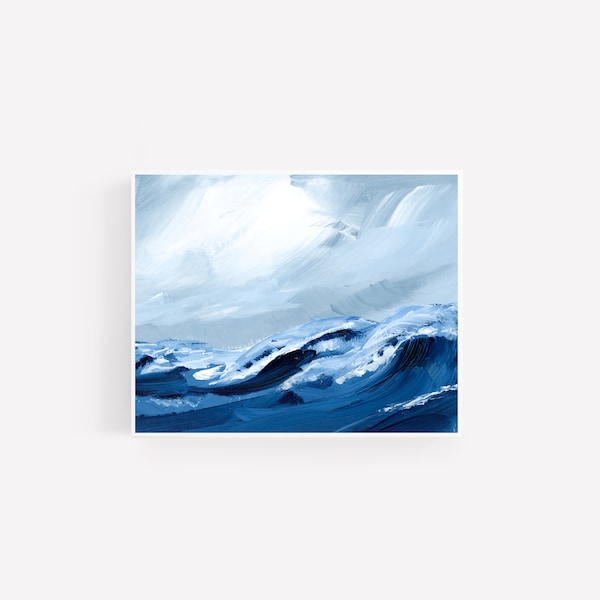Wave Painting for Surfing Room Decor, Ocean Art Print, Coastal Art, Ocean Wave Painting, Beach Painting, Surfer Art