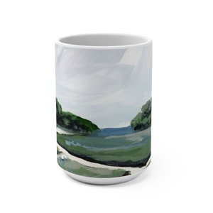 Salt Marsh Mug, Mug with painting of marsh, Salt Marsh Painting, Beach Kitchen, Coastal Kitchen Decor, Marsh gift, green mug, green kitchen image 2