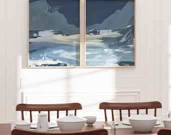 Storm Clouds Seascape Art Print Set: Coastal Maritime Diptych