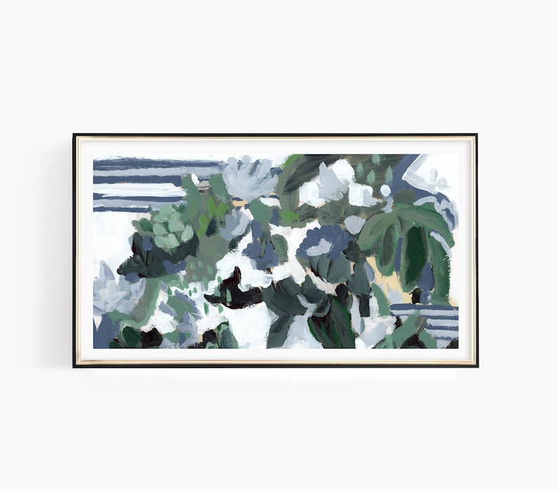 Samsung Frame TV Art, Blue and White Abstract Painting, Samsung Art TV, Abstract Art, Digital Download for Samsung Frame, Digital Download image 1