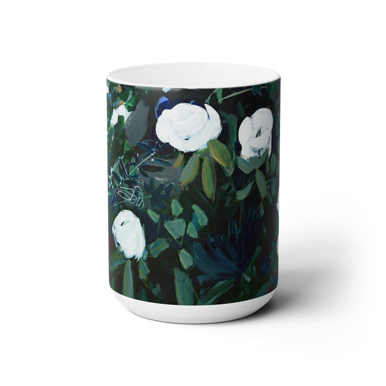 Tasse florale, tasse en céramique florale noire, cuisine moderne, cadeau de cuisine, cadeau de pendaison de crémaillère, tasse botanique image 3