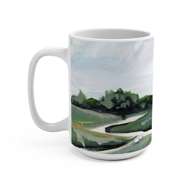 Salt Marsh Mug, Mug with painting of marsh, Salt Marsh Painting, Beach Kitchen, Coastal Kitchen Decor, Marsh gift, green mug, green kitchen image 4