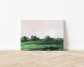 Rosé Day on Gallery Wrap Canvas, Pink and Green Landscape, landscape painting, art for over couch, over bed, modern landscape, pink sky