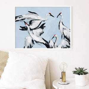 Sandhill Crane Painting: Modern Bird Art Print, Light Blue Decor image 1