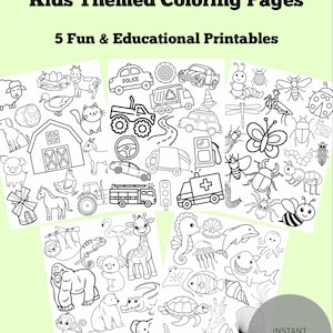 Kids Coloring Pages | Farm, Zoo, Bugs, Ocean and Vehicles | 5 Printable Activity Sheets for Toddlers and Young Kids