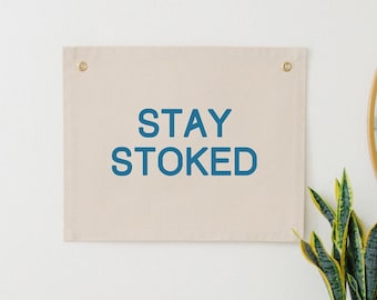 Stay Stoked Wall Flag, Surf Theme Nursery Banner, Coastal Kids Room Decor
