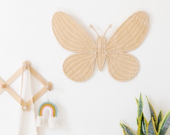 Rattan Butterfly Nursery Wall Decor, Boho Nursery Wall Decor, Rattan Girl Room Decor, Boho Girl Nursery Decor, Butterfly Wall Art