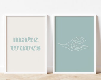 Make Waves Printable Wall Art, Beach Nursery Decor, Coastal Baby Room Decor, Beach Quote Art, Boho Surf Print, Surf Poster, DIGITAL DOWNLOAD