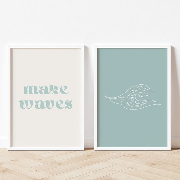 Make Waves Printable Wall Art, Beach Nursery Decor, Coastal Baby Room Decor, Beach Quote Art, Boho Surf Print, Surf Poster, DIGITAL DOWNLOAD