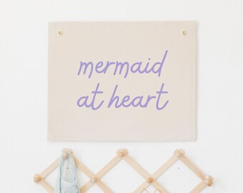 Mermaid At Heart Nursery Sign, Boho Beach Nursery Decor, Mermaid Wall Art for Girls Room