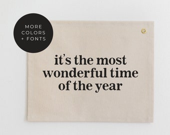 It's the Most Wonderful Time of the Year Canvas Banner, Holiday Wall Pennant, Christmas Tapestry, Christmas Wall Hanging, Christmas Banner