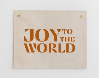 Joy To the World Canvas Banner, Holiday Wall Pennant, Boho Christmas Wall Tapestry, Neutral Christmas Wall Hanging, Christmas Banner