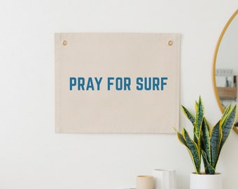 Pray for Surf Fabric Banner, Surf Art for Kids Bedroom, Beach Wall Decor, Beach Nursery Wall Flag, Surf Wall Decor, Surf Nursery Wall Banner