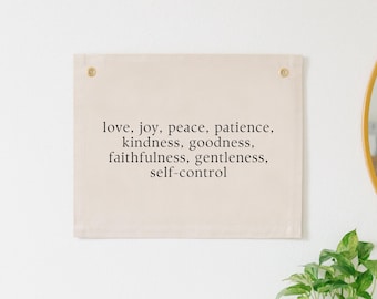 Fruits Of the Spirit Canvas Banner, Galatians 5:22-23 Flag, Bible Verse Tapestry, Scripture Wall Hanging