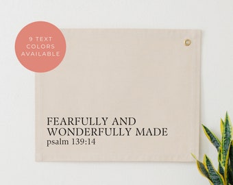 Fearfully and Wonderfully Made Banner, Psalm 139:14 Sign, Bible Verse Tapestry, Bible Verse Canvas Banner, Christian Scripture Wall Flag