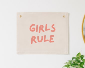 Girls Rule Canvas Banner, Girl Nursery Wall Hanging, Neutral Girl Nursery Décor, Girl Nursery Wall Flag, Girls Rule Sign, Girl Mantra Banner