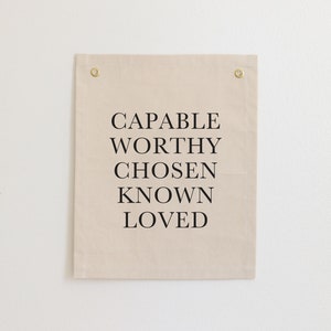 Capable Worthy Chosen Christian Banner, Christian Affirmations Sign for Kids, Bible Verse Canvas Banner, Christian Scripture Wall Flag