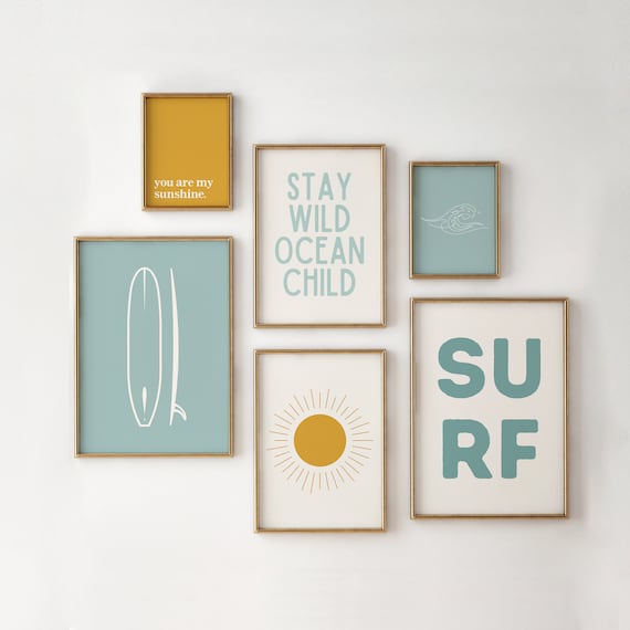 Boho Surf Gallery Wall Art Set of 6 Prints Surf Nursery Etsy