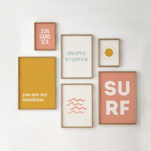 Boho Surf Gallery Wall Art, Set of 6 Prints, Surf Prints for Girls Nursery, Surfer Girl Room Decor, Neutral Girl Nursery, Boho Beach Decor