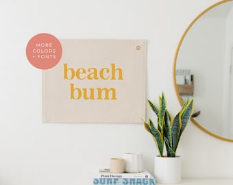 Beach Bum Wall Flag, Boho Surf Canvas Wall Flag, Surf Theme Nursery Decor, Coastal Wall Hanging, Surf Decor, Beach Wall Flag