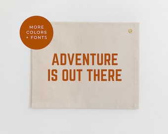 Adventure Is Out There Canvas Banner, Boy Nursery Wall Banner, Adventure Wall Hanging, Neutral Boy Nursery Décor, Woodland Nursery Decor