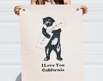 I Love You California Wall Flag, California Canvas Banner, California Bear Tapestry