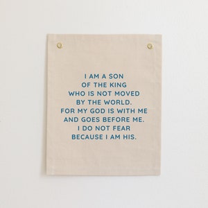 I Am A Son of the King Nursery Banner, Christian Boy Nursery Decor, Bible Verse Banner, Christian Tapestry, Kid&#39;s Room Scripture Flag