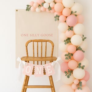 One Silly Goose Fabric Banner, Silly Goose Birthday Sign, First Birthday Canvas Banner, Silly Goose Birthday Decor, Silly Goose Party Theme image 3