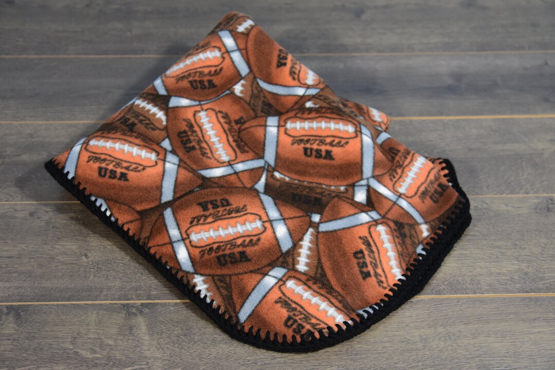 Fleece Football Blanket With Crochet Edging Etsy